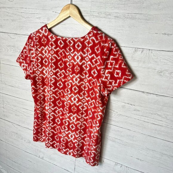 Charter Club Top Womens Size P/L Red & White Geometric Embroidered Chest Cotton - Picture 11 of 16